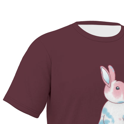 Transgender Nosy Neighbour Bunny with Deep Maroon Background Relaxed Fit O-Neck T-Shirt