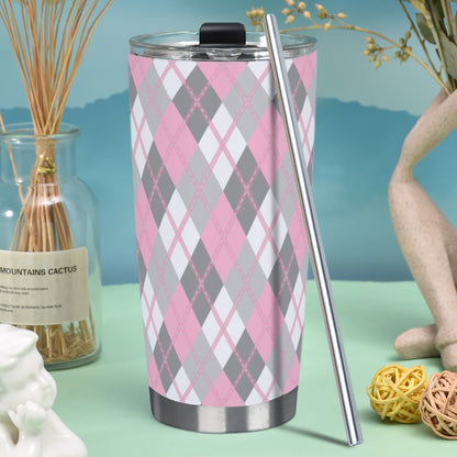 Demigirl Solid Argyle Hot/Cold Tumbler with Steel Straw (20oz )