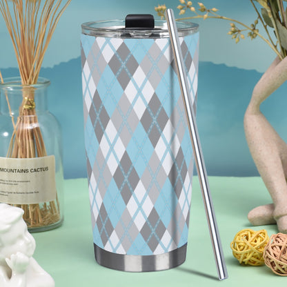 Demiboy Solid Argyle Hot/Cold Tumbler with Steel Straw (20oz )