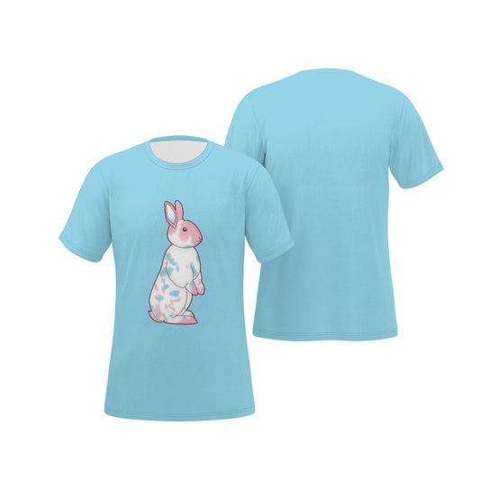 Transgender Nosy Neighbour Bunny with Baby Blue Background Relaxed Fit O-Neck T-Shirt