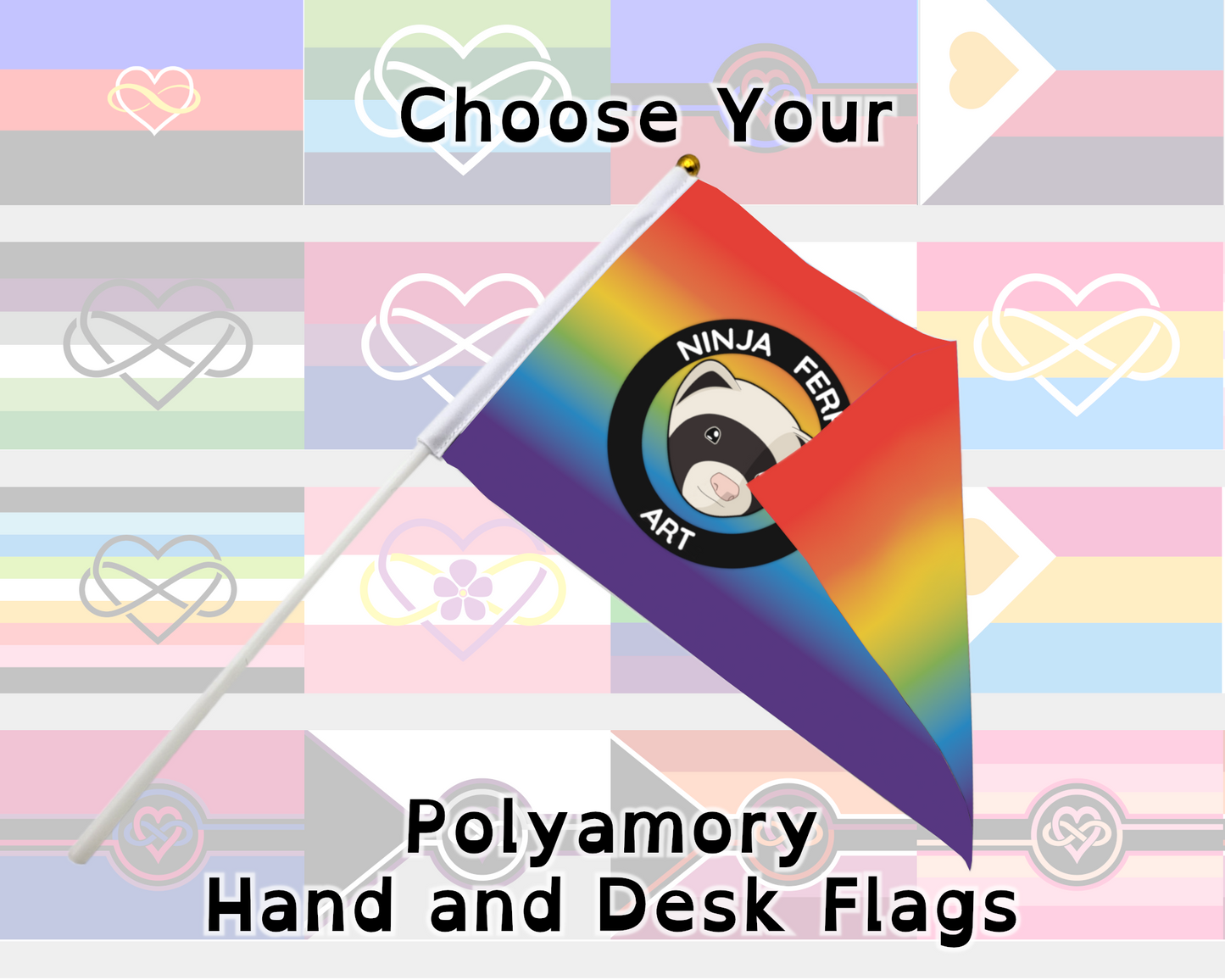 Drapeaux de main/de bureau Polyamory Pride | Choisissez votre drapeau | Double face