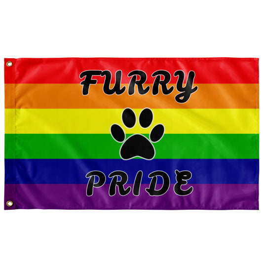 "Furry Pride" Rainbow Furry Flag with Text Wall Flag | 36" x 60" | Single-Reverse