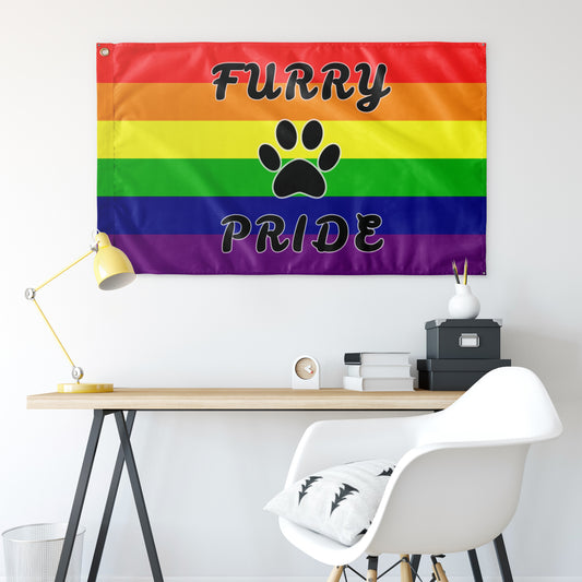 "Furry Pride" Rainbow Furry Flag with Text Wall Flag | 36" x 60" | Single Reverse