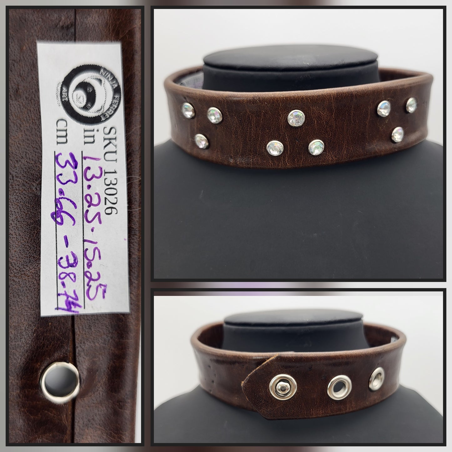 Brown collar with locking post. 13.25"-15.25"/33.66-38.74cm