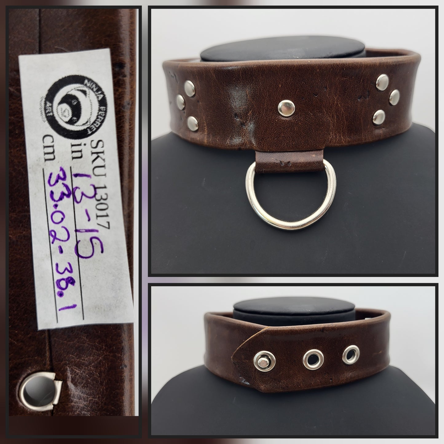 Brown collar with locking post. 13"-15"/33.02-38.1cm