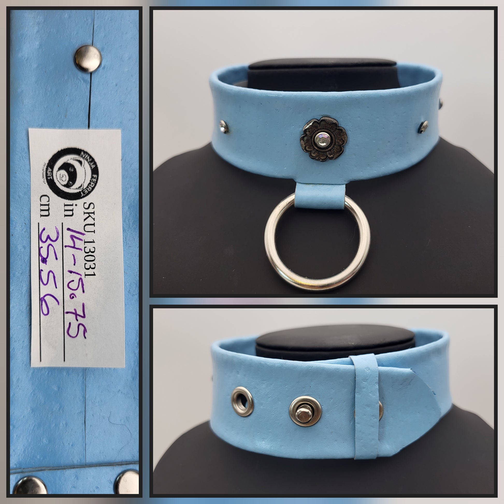 Light blue collar with locking post. 14"-15.75"/35.56-40.0cm