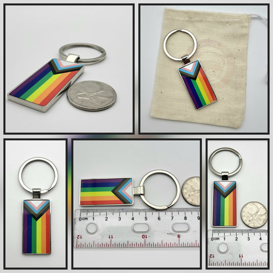 Several views of the keychain, showing it next to a ruler and Canadian quarter for scale.
