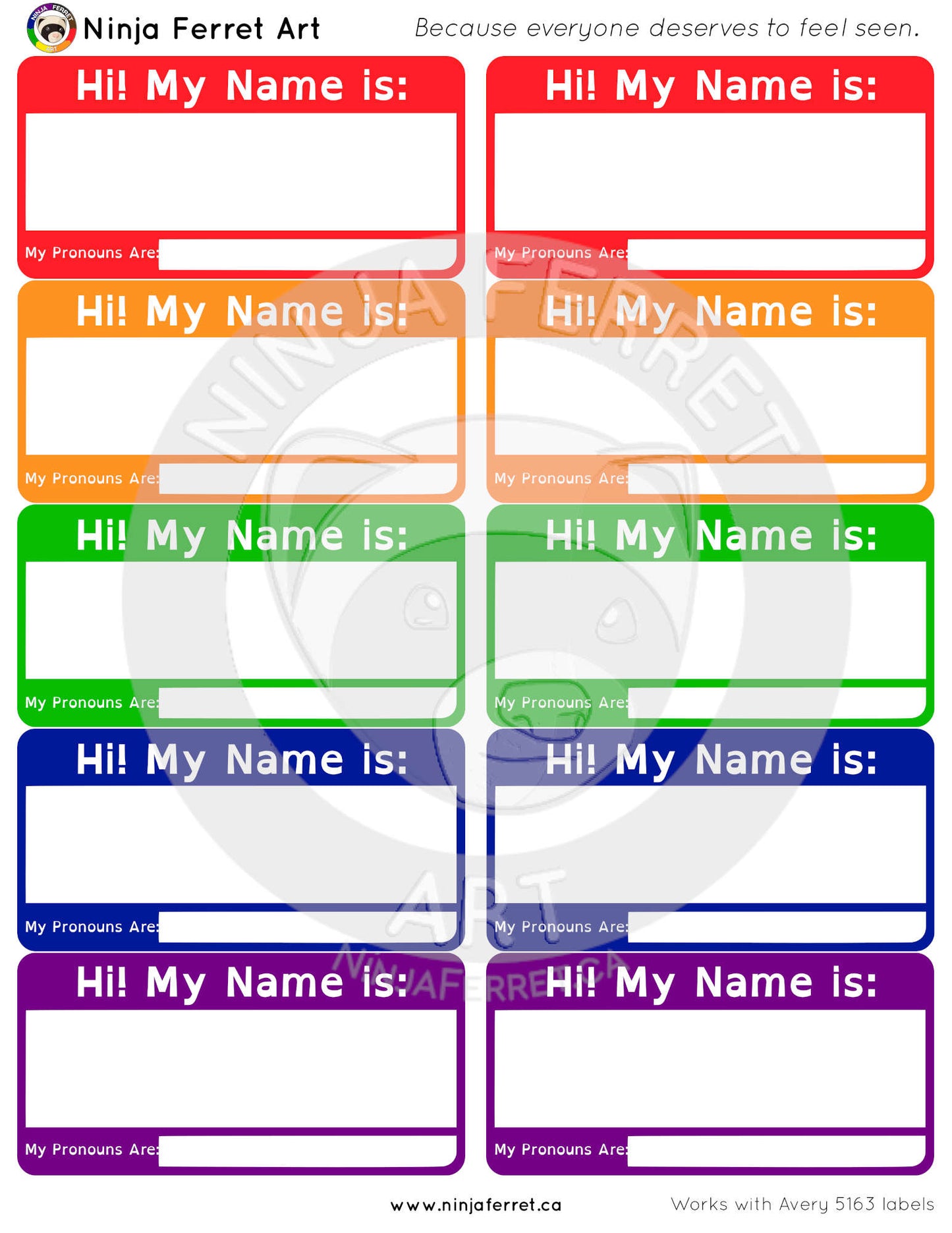 Name and Pronoun Labels | Printable | Fits Avery 5163