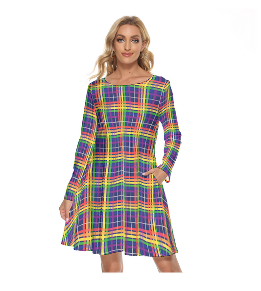 Pride Plaid Crew Neck Dress with Long Sleeves | Choose Your Colourway | Sizes S - 3XL