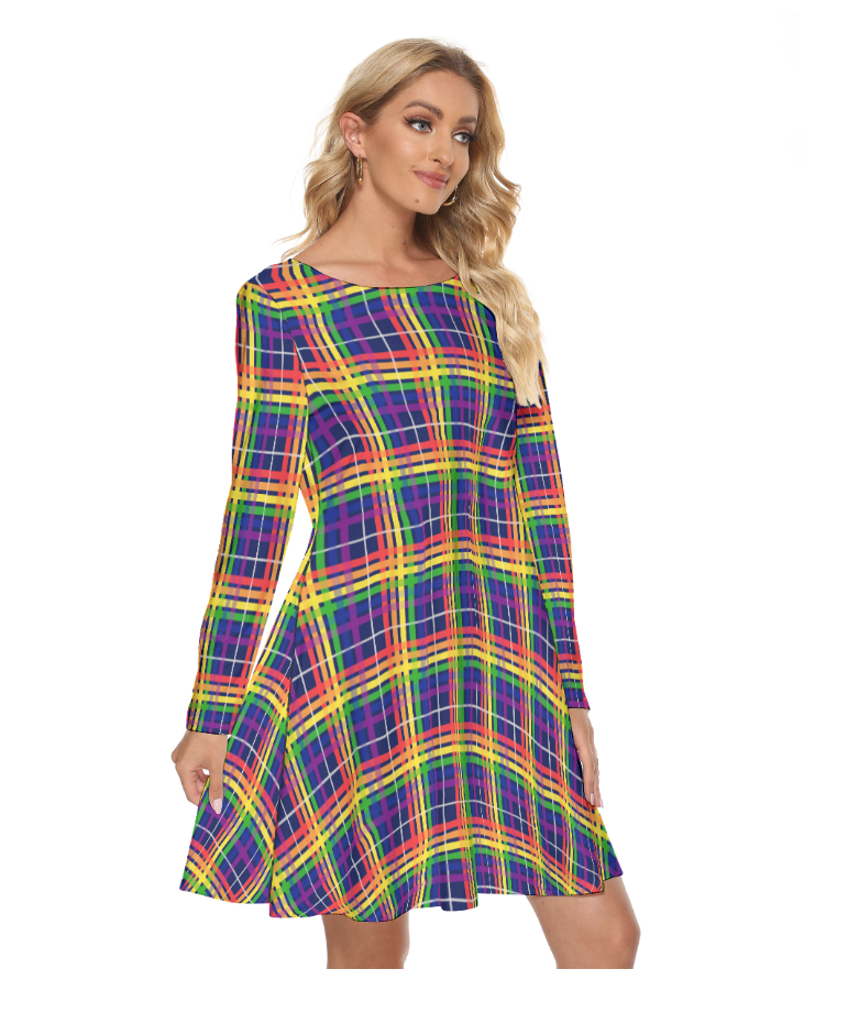 Pride Plaid Crew Neck Dress with Long Sleeves | Choose Your Colourway | Sizes S - 3XL