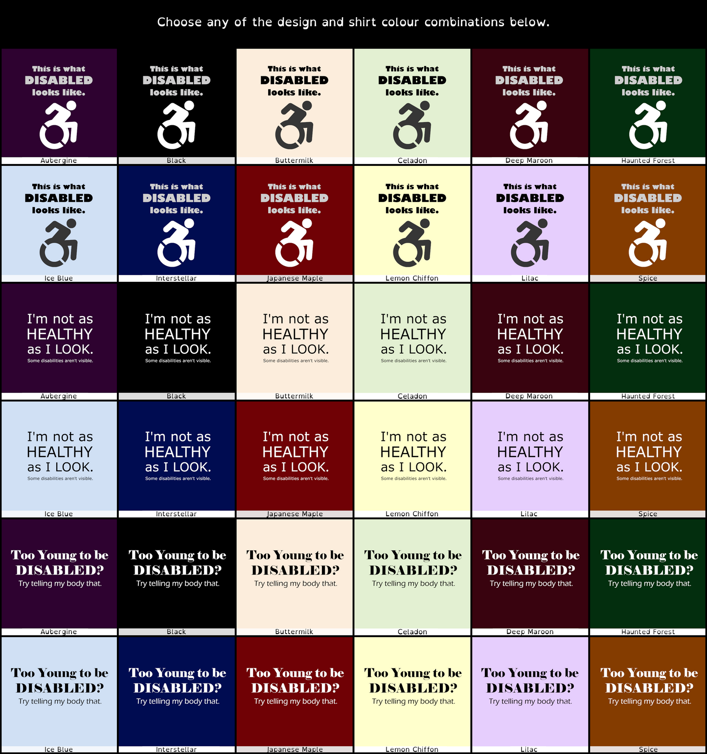 Disability Phrases and Symbols Fitted O-Neck T-Shirt | Choose Your Design and Colourway