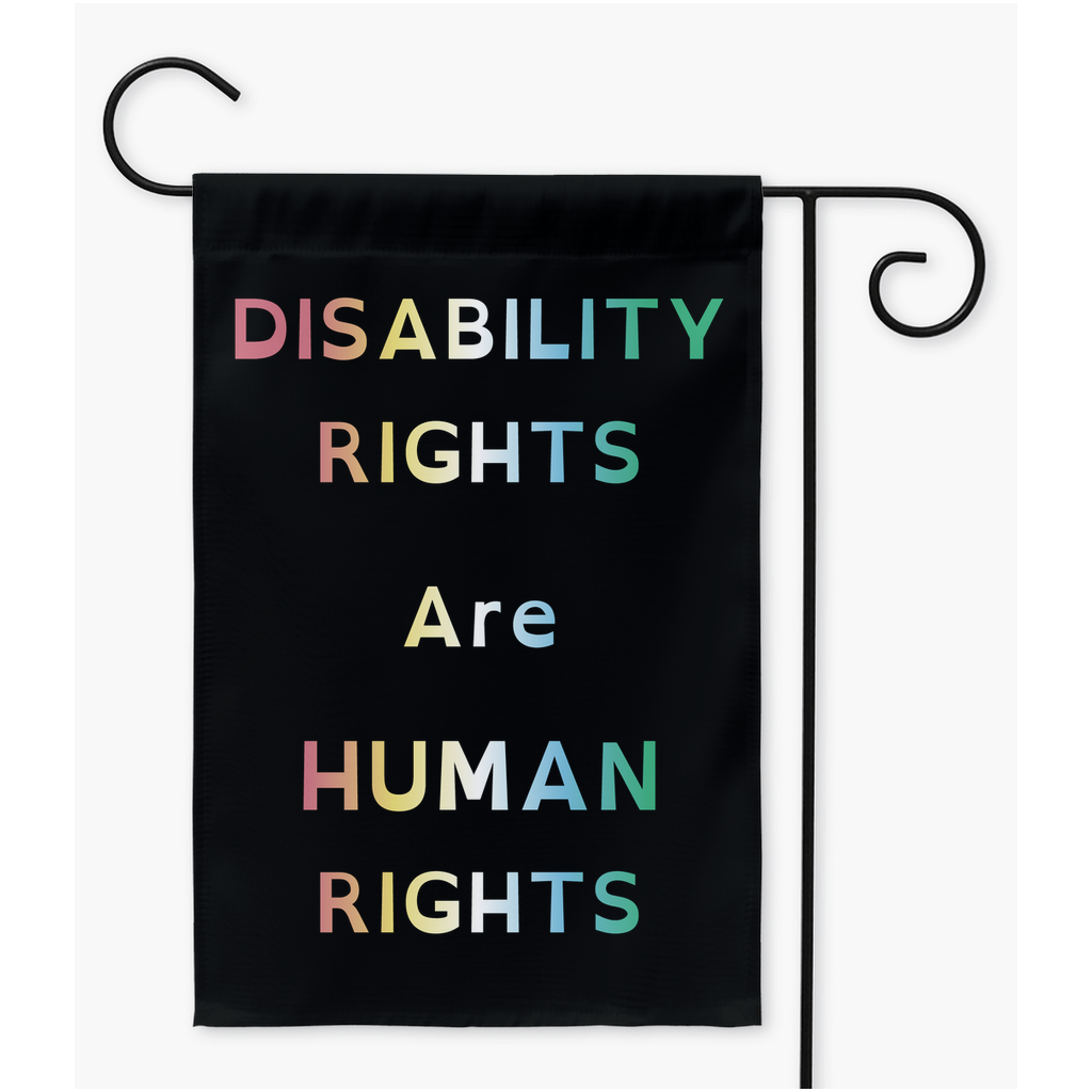 Derechos de las personas con discapacidad - Banderas de jardín y patio con texto degradado | Una o dos caras | 2 tamaños