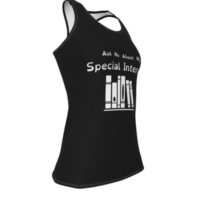 "Ask Me About My Special Interest" Fitted Racerback Tank Top | Choose Your Icon and Colourway