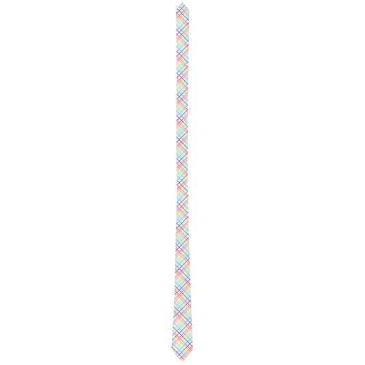 Pastel Rainbow/White Tartan Plaid Neck Tie