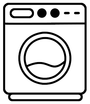 Black and white icon of a washing machine