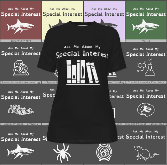 "Ask Me About My Special Interest" Fitted O-Neck T-Shirt | Choose Your Icon and Colourway