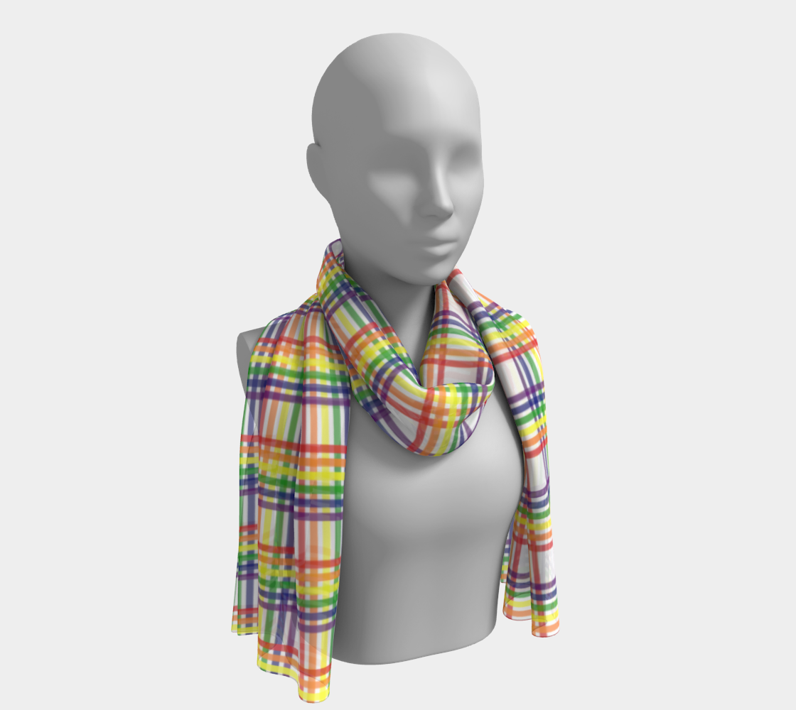 Rainbow and White Plaid Long Scarf