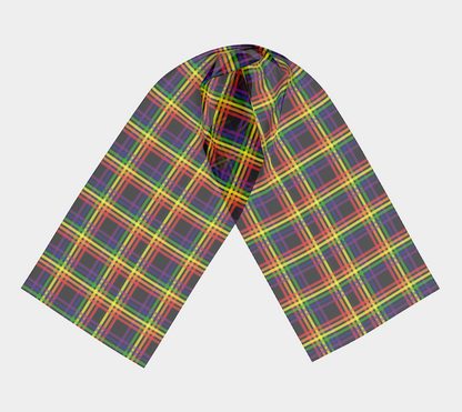 Rainbow and Black Plaid  Long Scarf