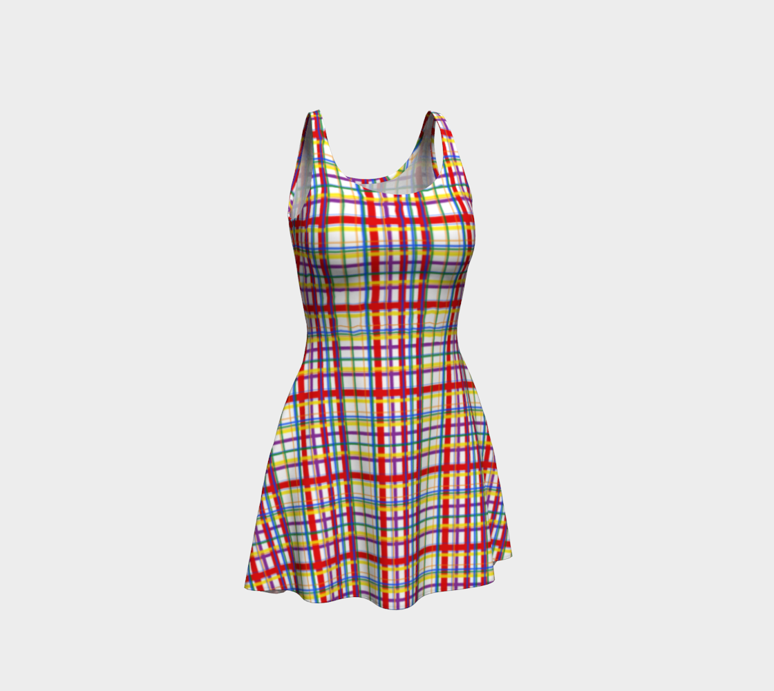 Rainbow Madras Plaid Flare Dress