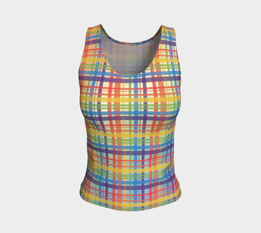 Muted Rainbow Plaid Gradient Fitted Tank (Long)