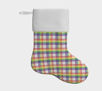 Rainbow and White Plaid Holiday Stocking