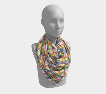 Rainbow and White Plaid  Square Scarf