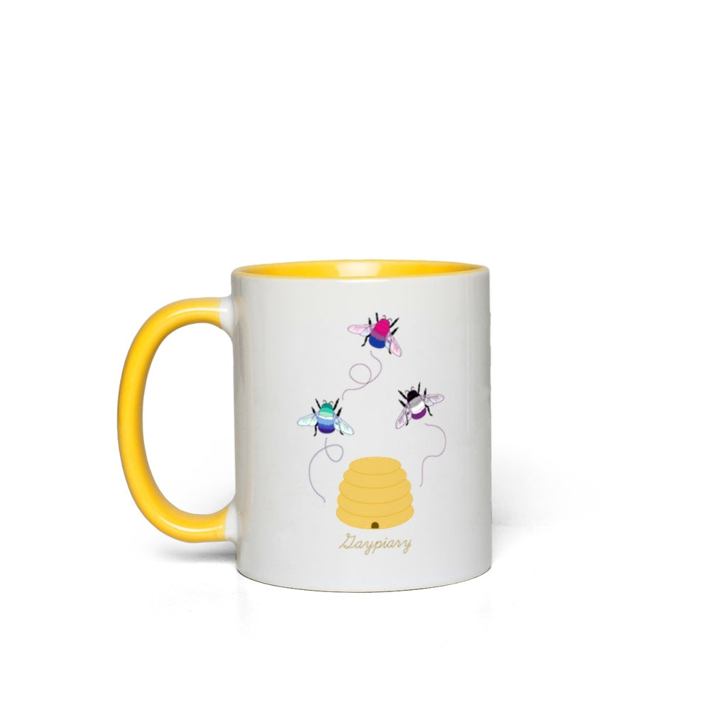 3 Bumblebees - Gaypiary Accent Mugs | Choose Your Flag And Pun | Lgbtqia2s+ Drinkwear ninjaferretart