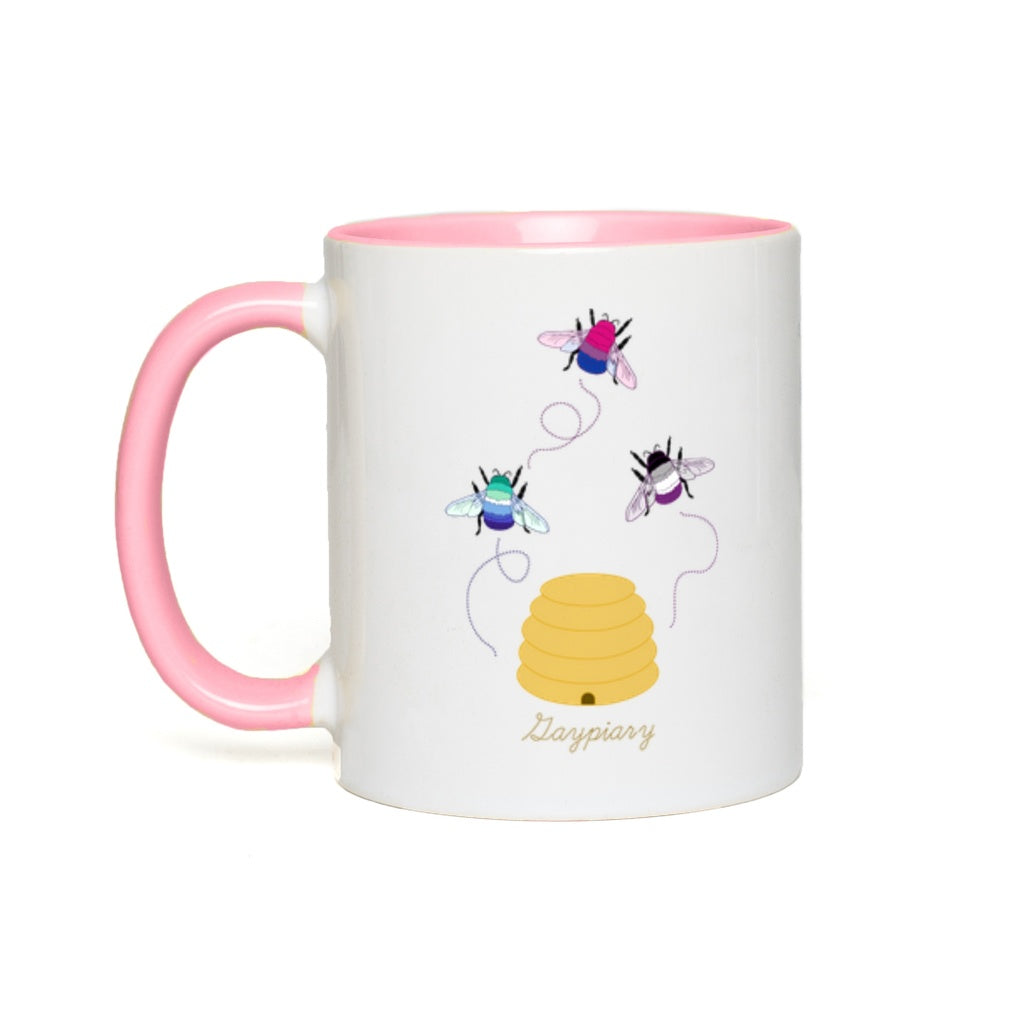3 Bumblebees - Gaypiary Accent Mugs | Choose Your Flag And Pun | Lgbtqia2s+ Drinkwear ninjaferretart