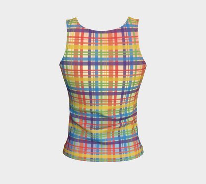 Muted Rainbow Plaid Gradient Fitted Tank