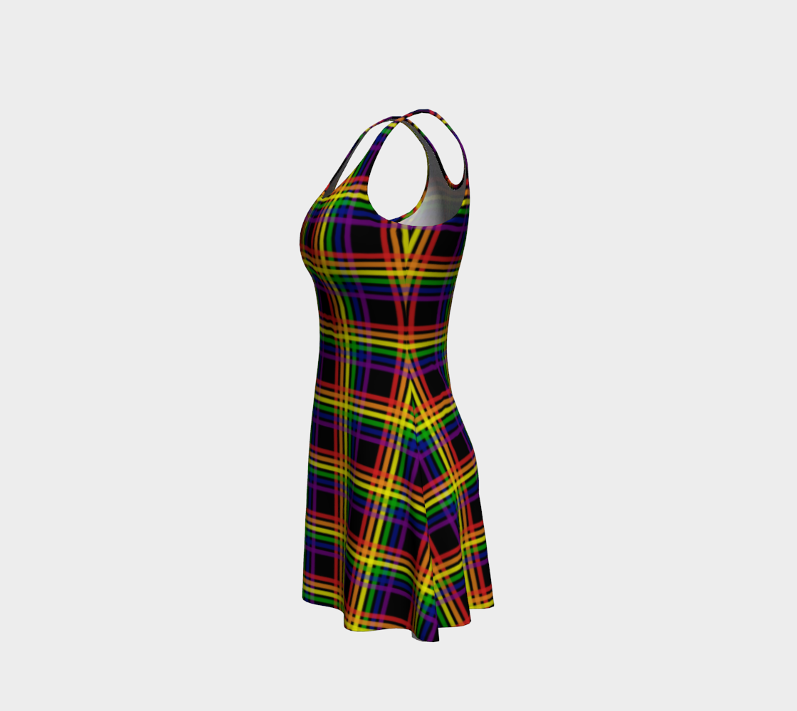 Rainbow and Black Plaid Flare Dress