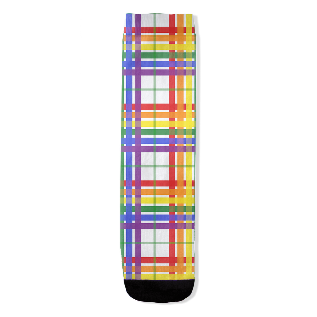 Rainbow and White Tartan Plaid All-Over Print Socks