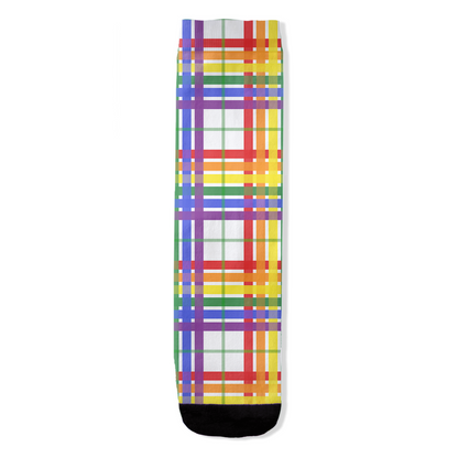 Rainbow and White Tartan Plaid All-Over Print Socks