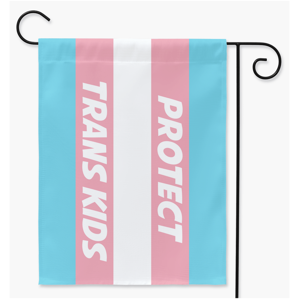 Protect Trans Kids - Banderas blancas de jardín y patio de Avengeance | Una o dos caras | 2 tamaños