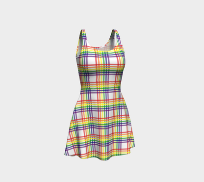 Rainbow and White Plaid Flare Dress