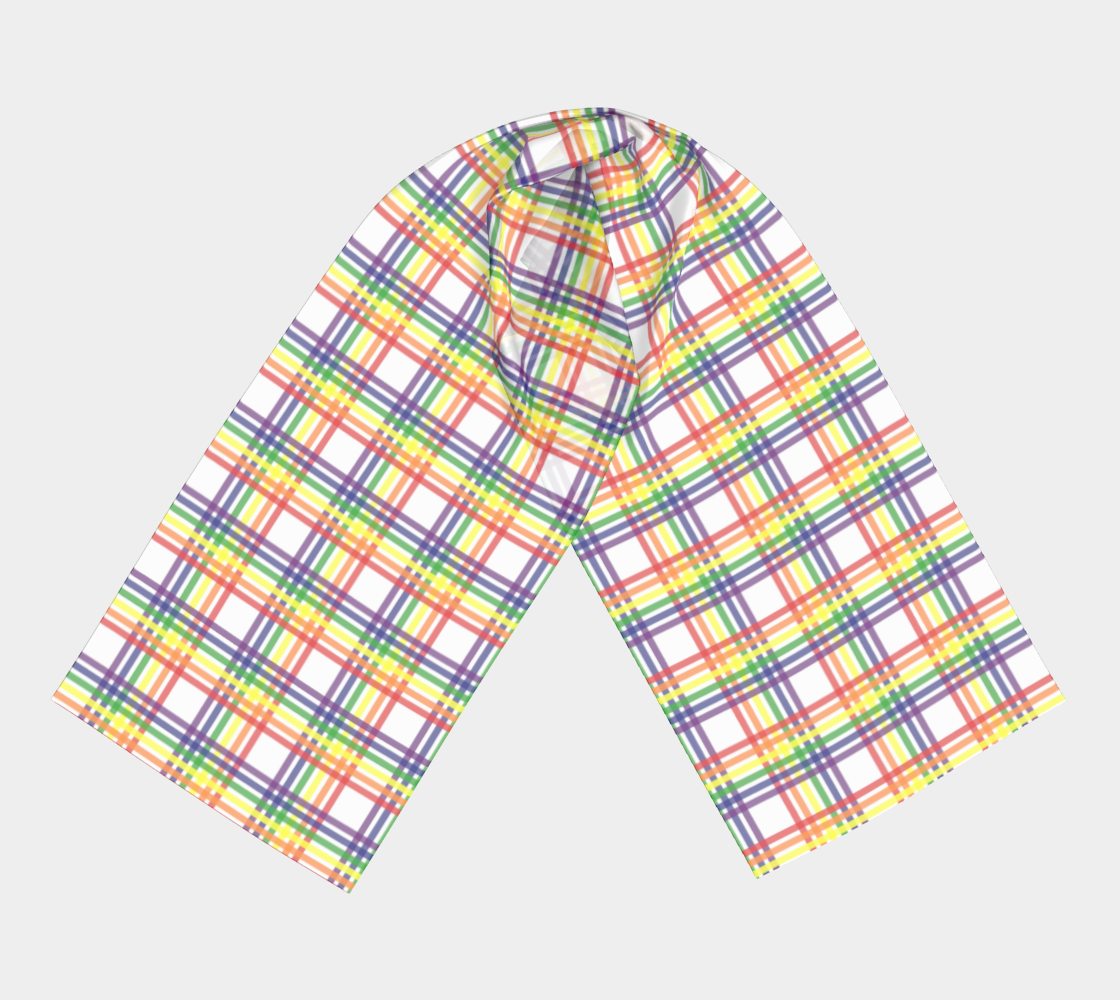 Rainbow and White Plaid Long Scarf