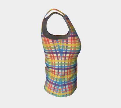 Muted Rainbow Plaid Gradient Fitted Tank (Long)