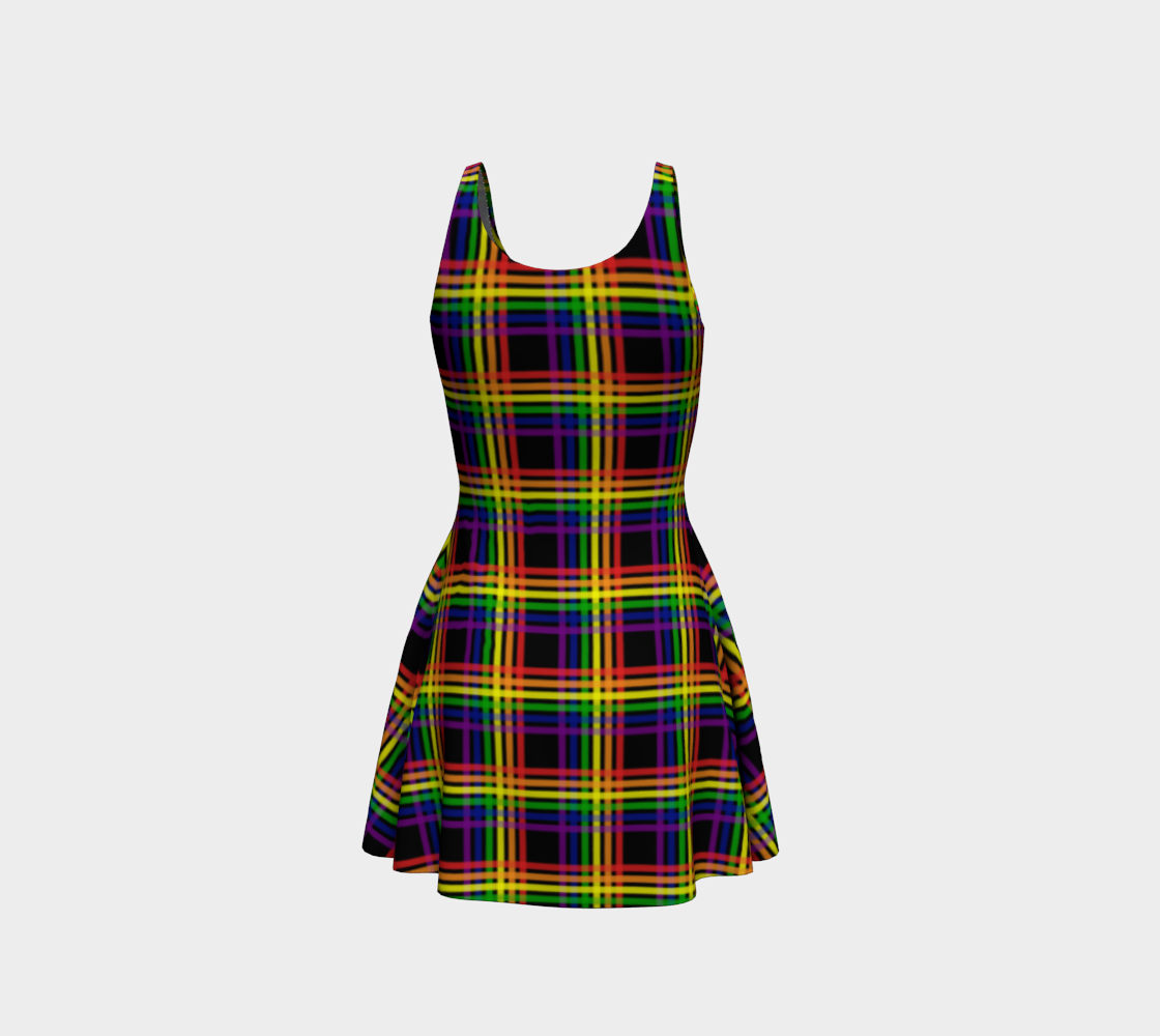 Rainbow and Black Plaid Flare Dress