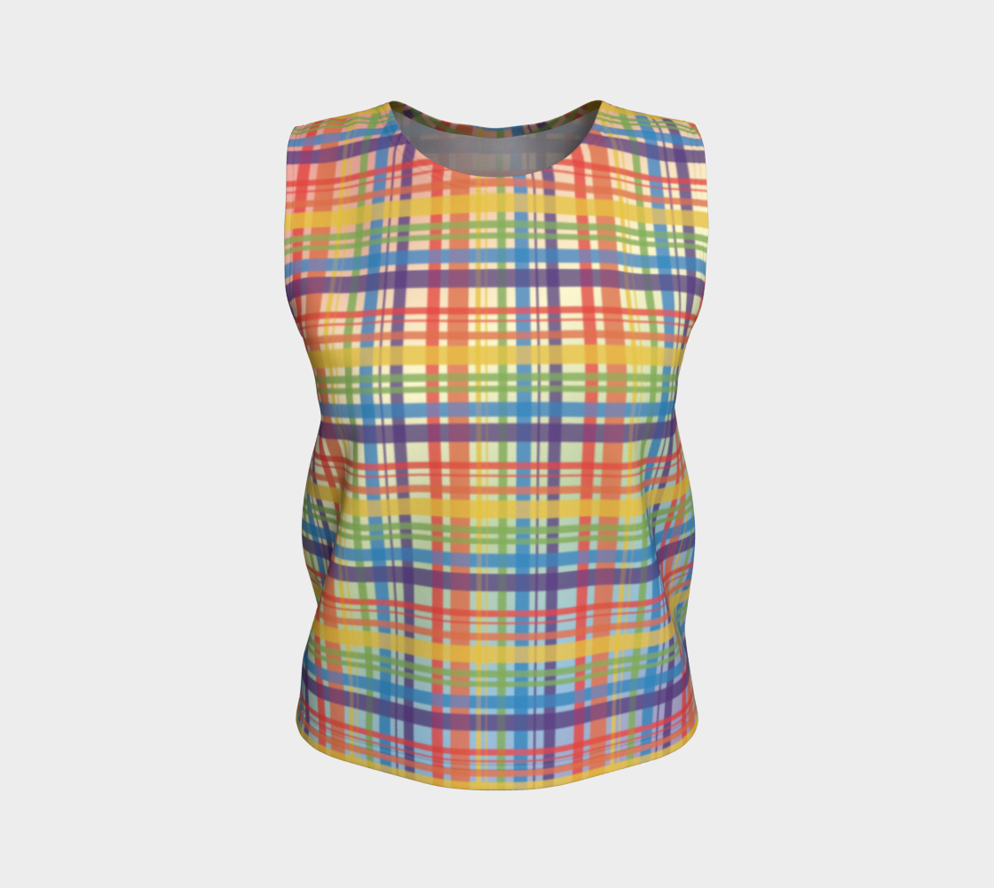 Muted Rainbow Plaid Gradient Loose Tank (Long)