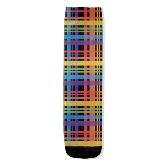 Muted Rainbow and Black Plaid All-Over Print Socks