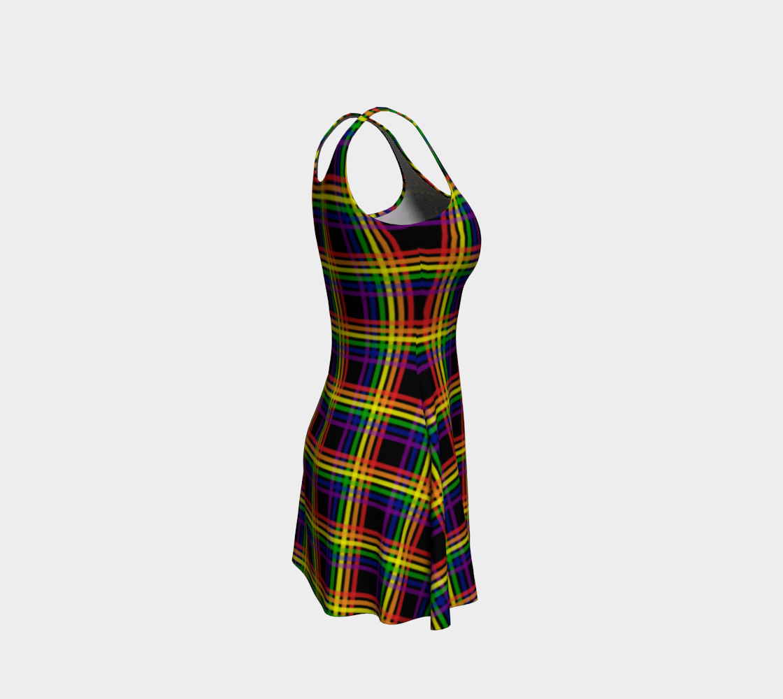 Rainbow and Black Plaid Flare Dress