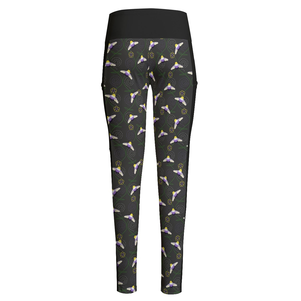 Bumblebee and Vine Trellis Patterned High Waist Leggings With Side Pockets | Choose Your Colourway