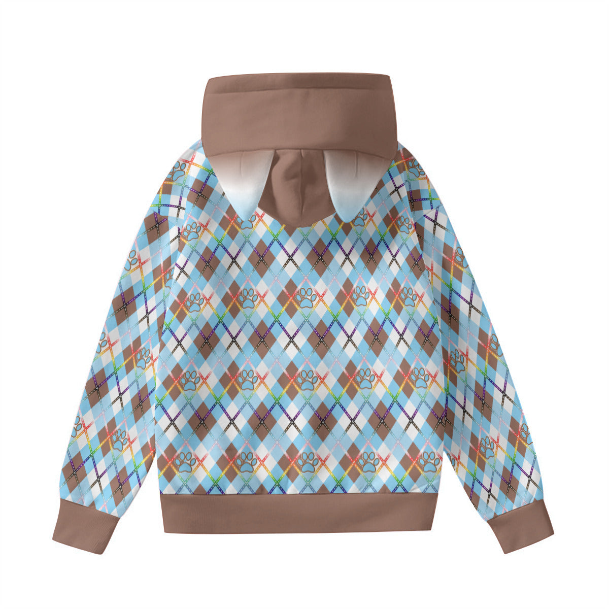 Furry Hoodie With  Ears - Argyle with Solid Accents