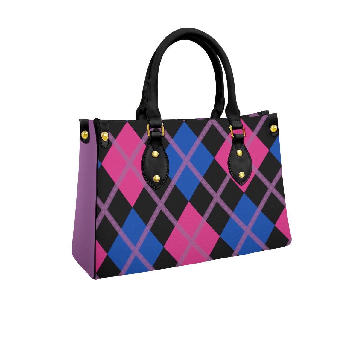 Bisexual and Black Solid Argyle Tote Bag with Black Handles and Zippered Pockets