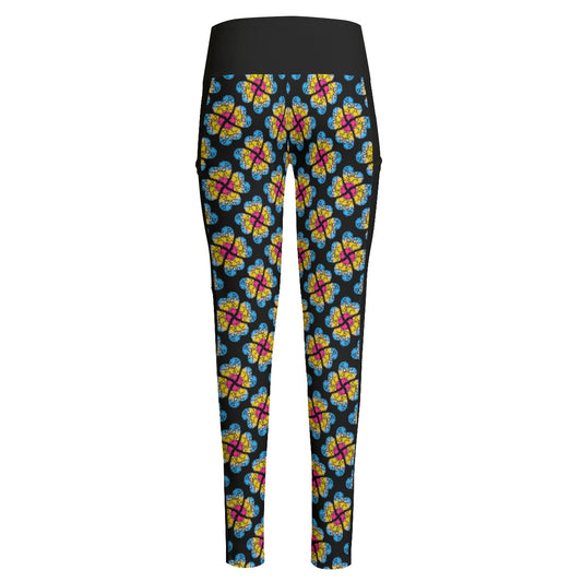 Heart Flowers Patterned High Waist Leggings With Side Pockets | Choose Your Colourway