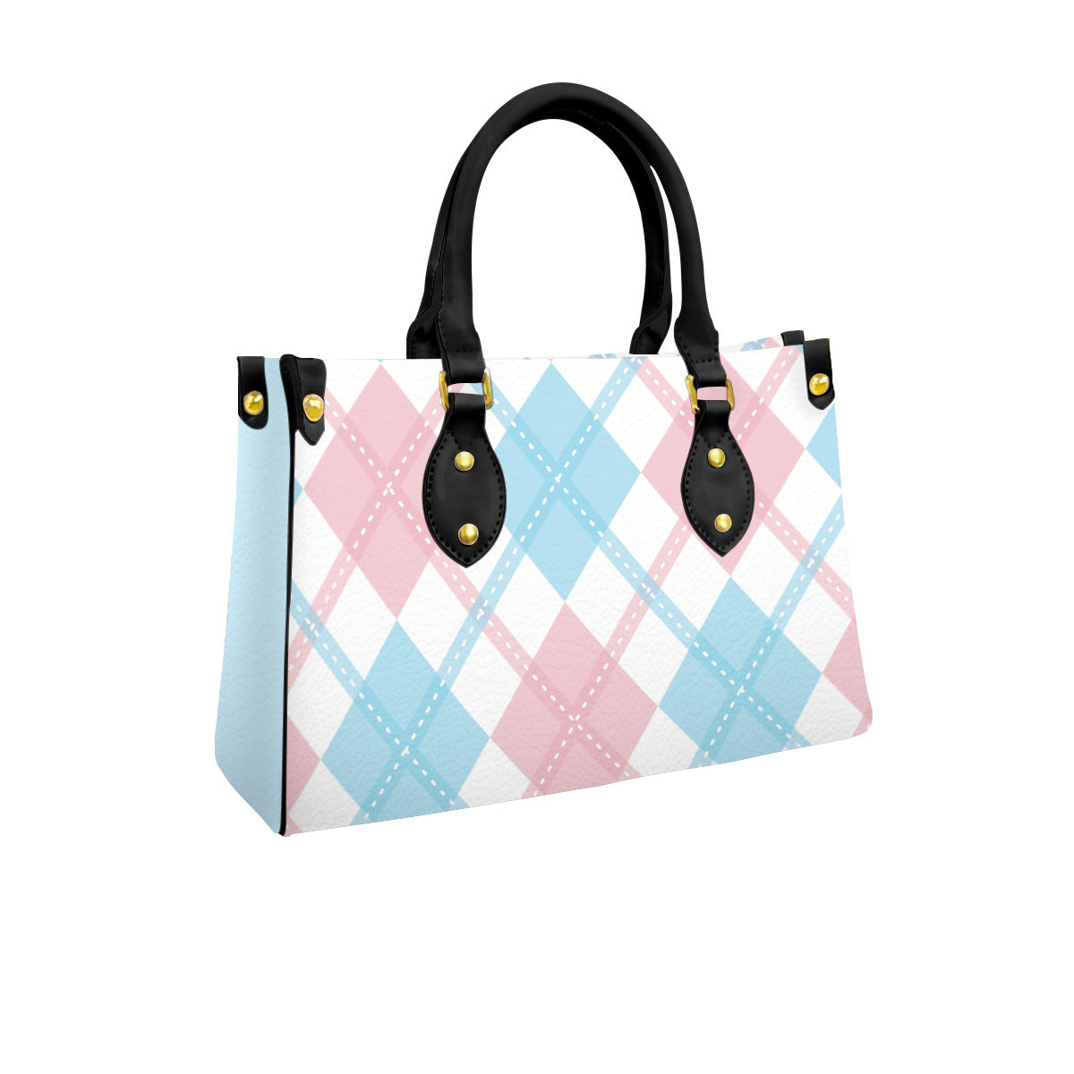 Transgender and White Solid Argyle Tote Bag with Black Handles and Zippered Pockets