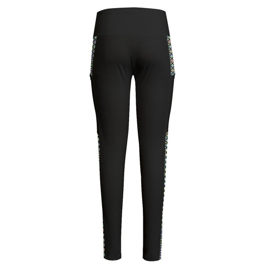 High Waist Leggings with Circle Trellis Pattern Accent and Side Pockets | Choose Your Colourway