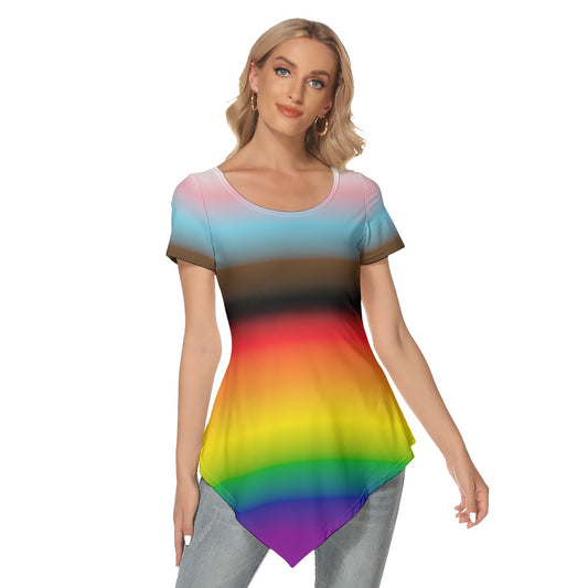 T-shirt à manches courtes à ourlet asymétrique dégradé Pride | Choisissez votre coloris
