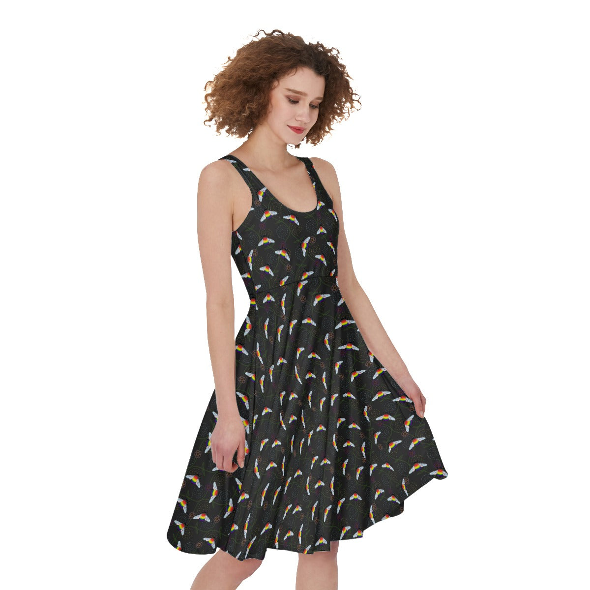 Bumblebee and Vine Pattern Sleeveless A-Line Dress | Choose Your Colourway