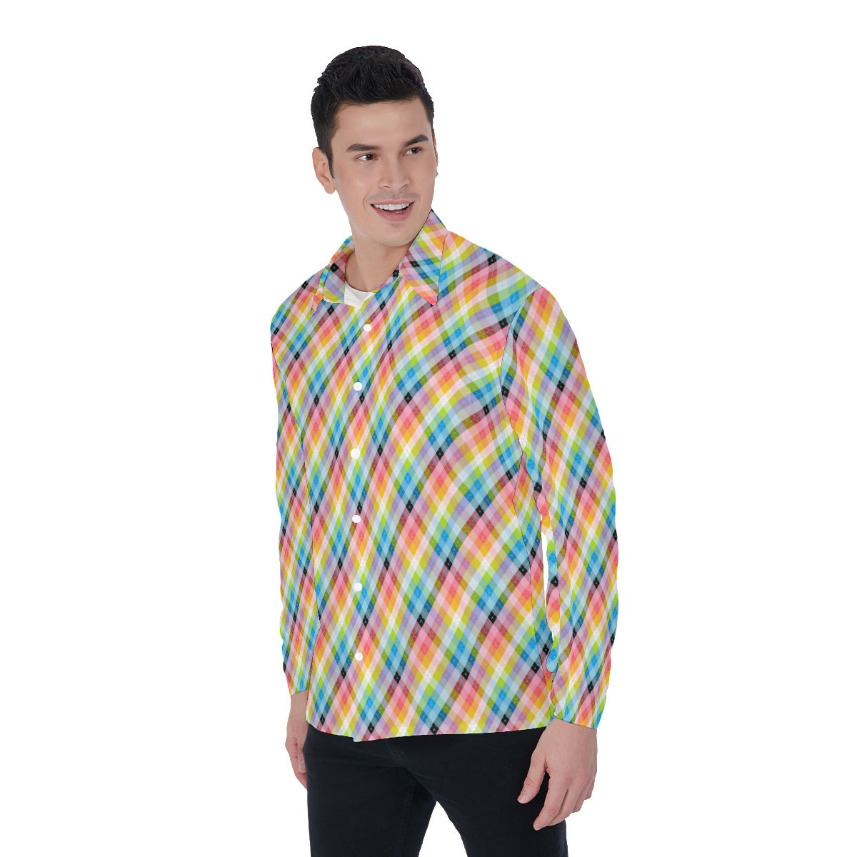 Pride Plaid or Argyle 4-Way Stretch Long Sleeve Shirt with Collar | Relaxed Fit | Choose Your Pattern and Colourway