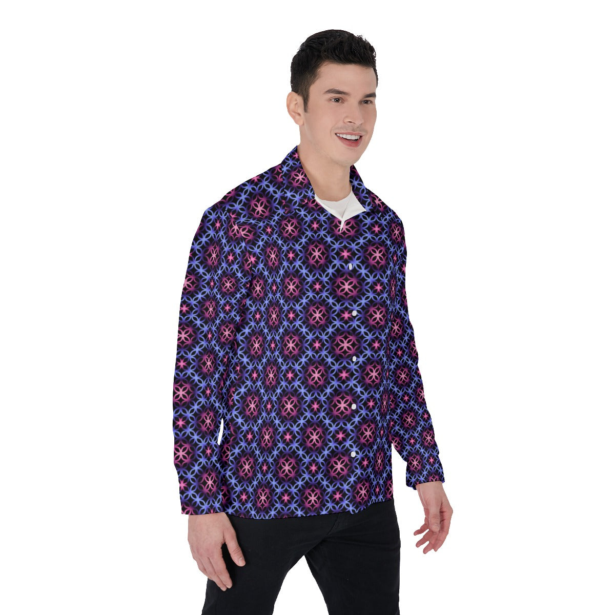 Circle Trellis Pattern 4-Way Stretch Long Sleeve Shirt with Collar | Relaxed Fit | Choose Your Colourway